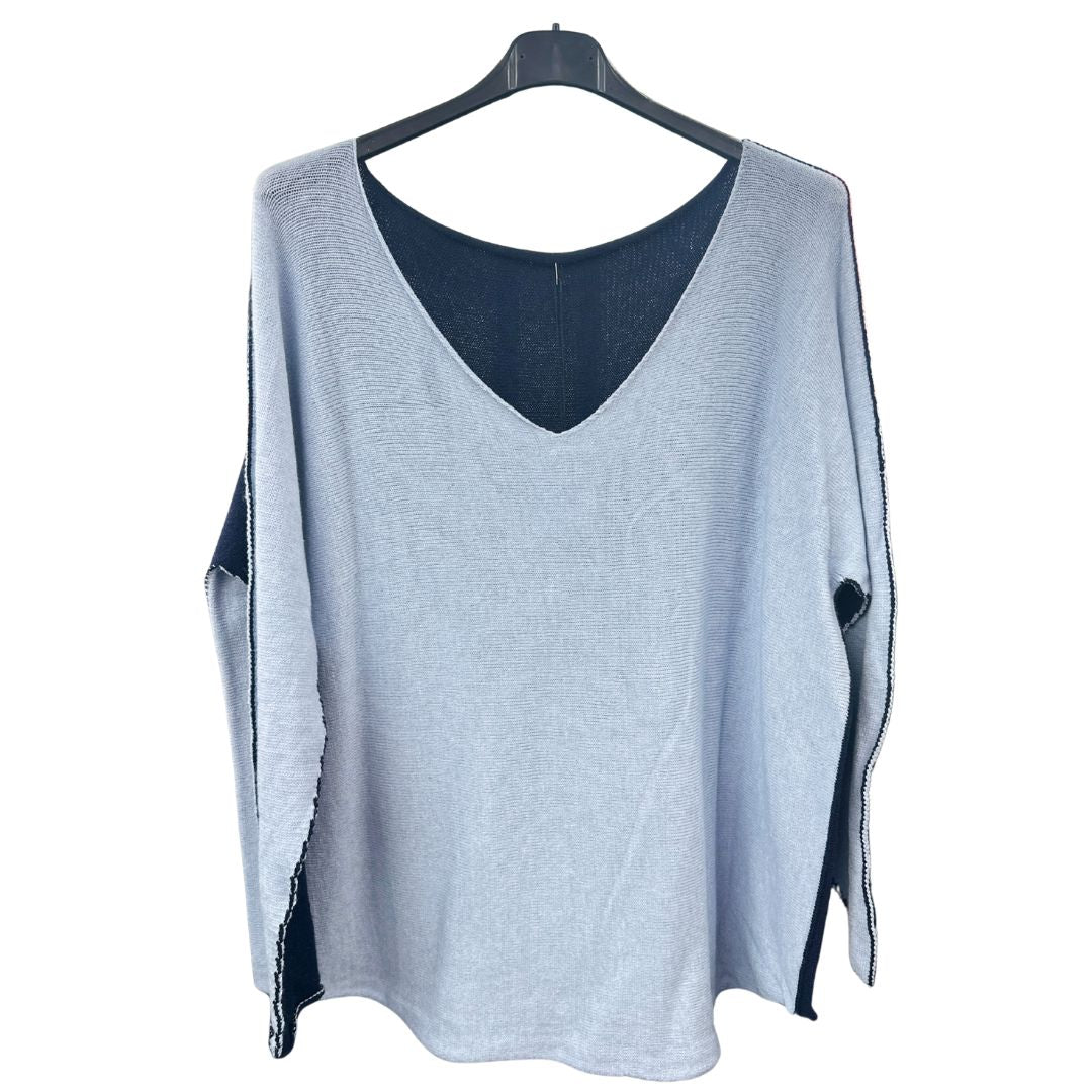 Italian Soft Knit Contrast Colour V Neck Jumper Top