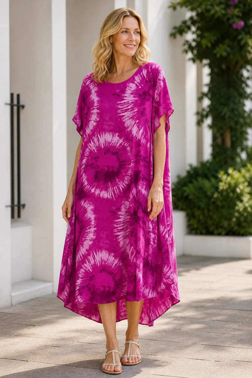 Italian Tie Dye Midi Dress – Lagenlook Summer Dress UK