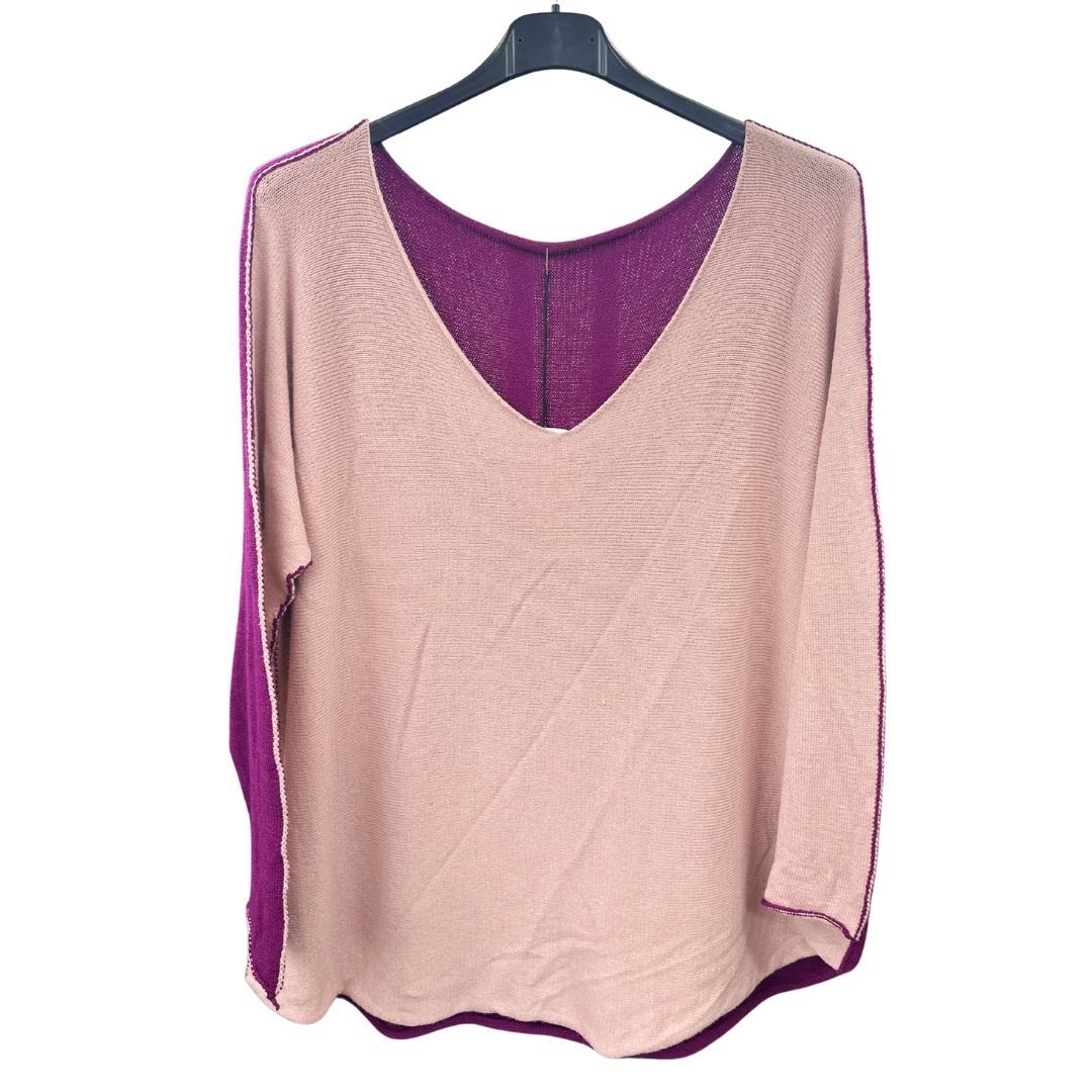 Italian Soft Knit Contrast Colour V Neck Jumper Top
