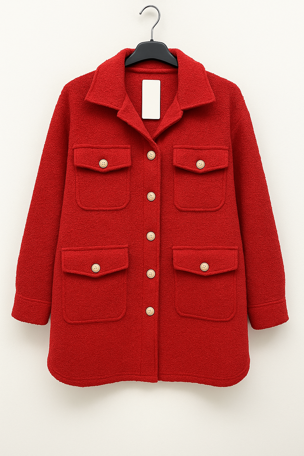 Italian Teddy Boucle Gold Button Fasten Military Style Shacket