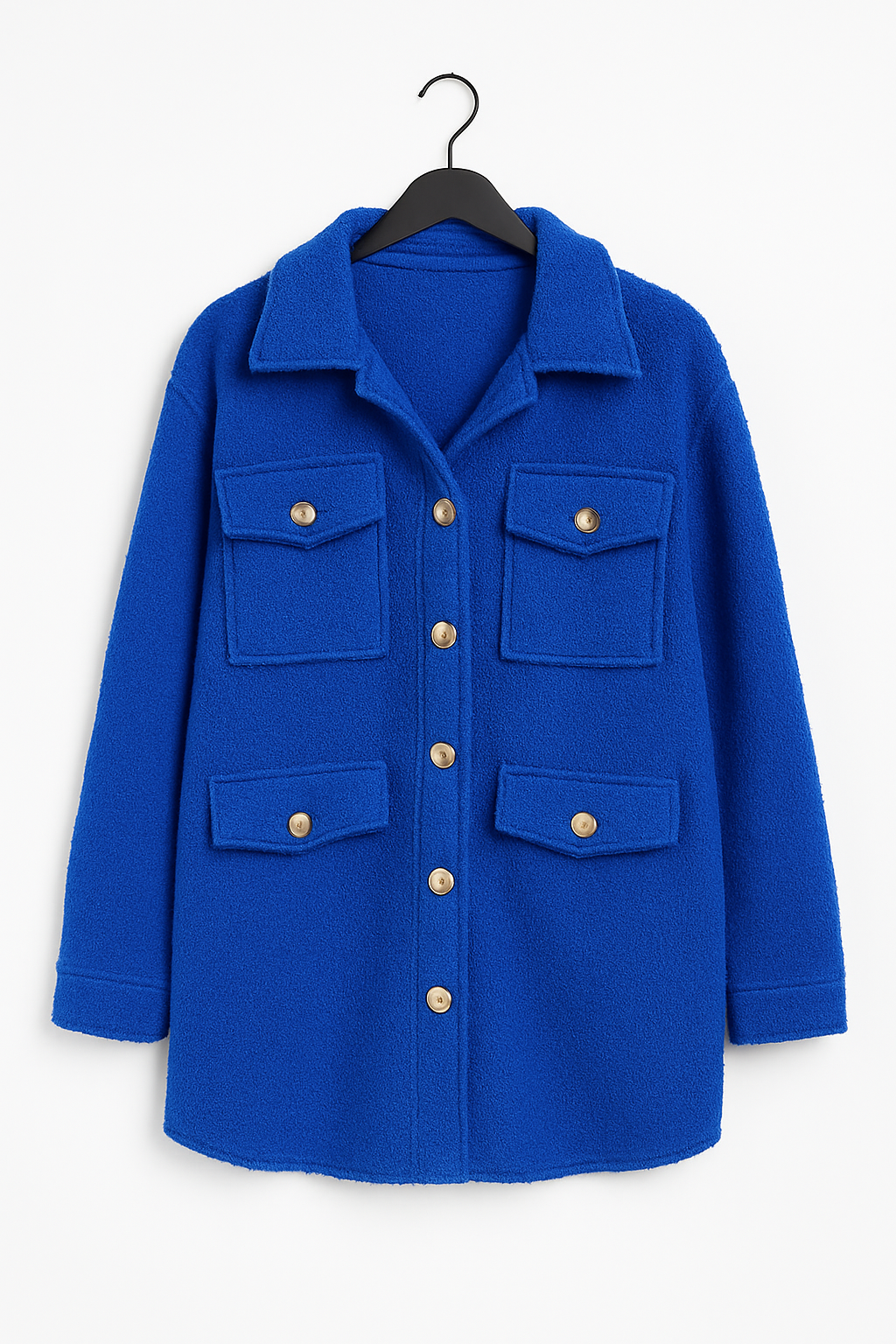 Italian Teddy Boucle Gold Button Fasten Military Style Shacket