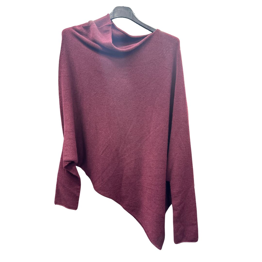 Italian Soft Knit Slant Long Sleeve Asymmetric Draped Jumper Top
