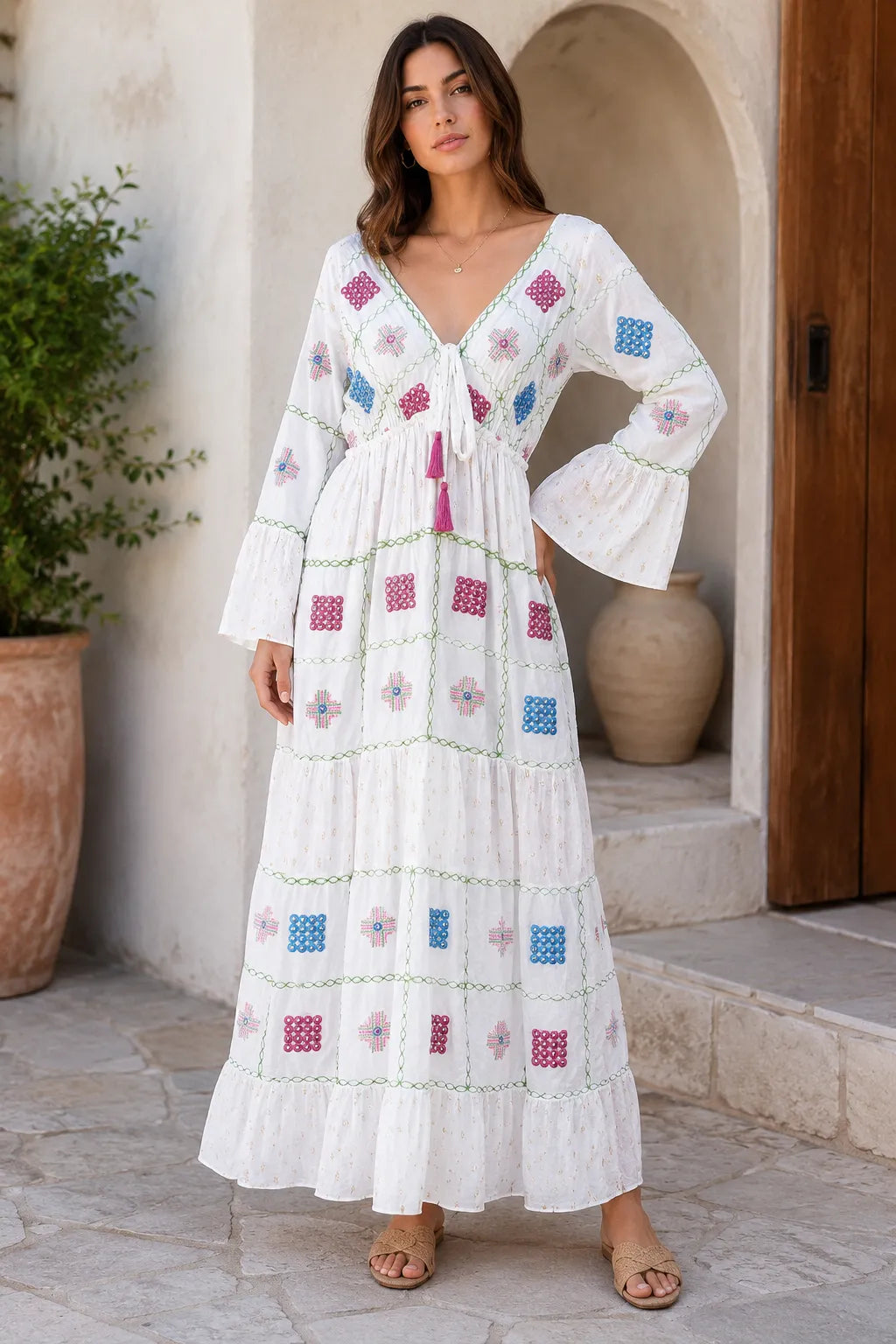 women's embroidered maxi dress Mira Sante