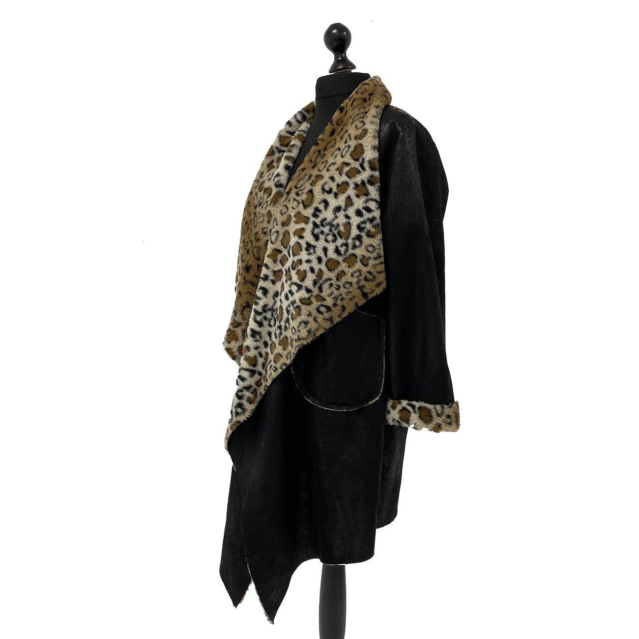 Italian Leopard Waterfall Collar Faux Suede Coat - Miss Bold