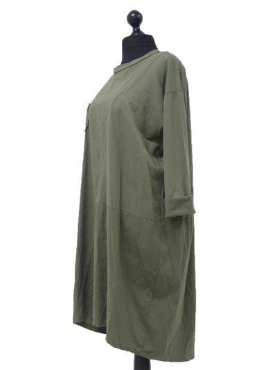 Italian One Pocket Front Panelled Long Sleeve Midi Dress