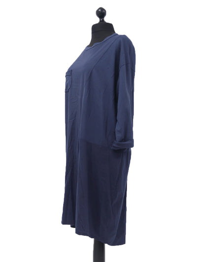 Italian One Pocket Front Panelled Long Sleeve Midi Dress