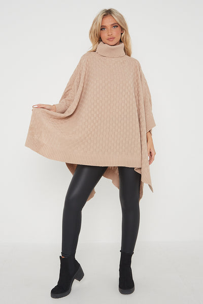Oversized Knitted Cowl Neck Poncho