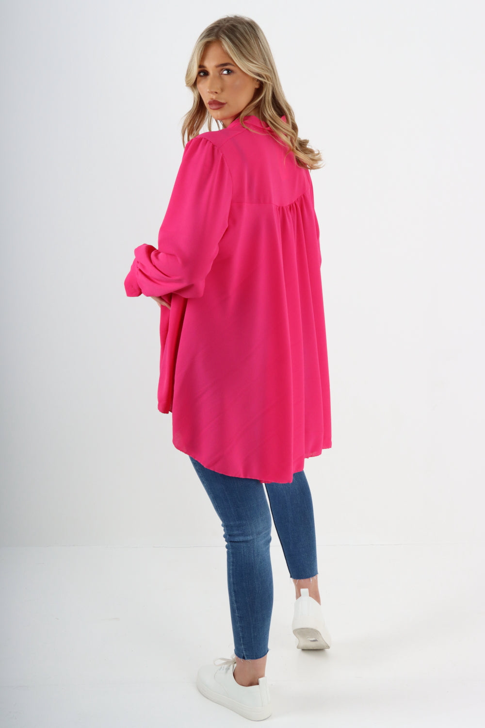 Italian Oversized Pussy Bow Button Top
