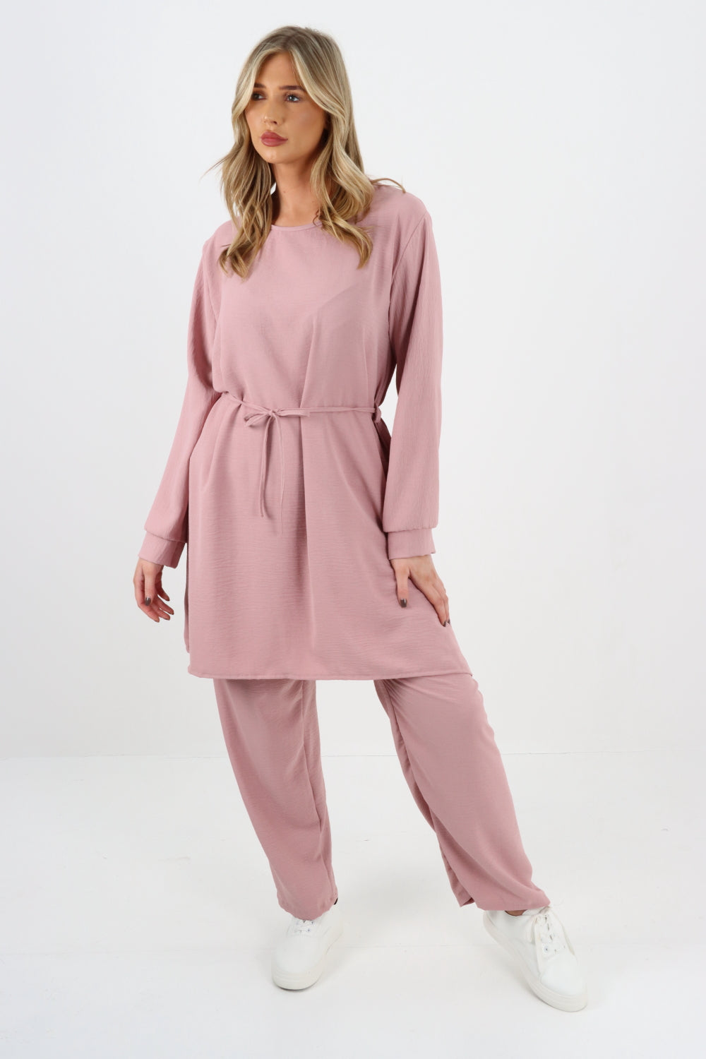 Italian Belted Long Tunic Top and Pants Set