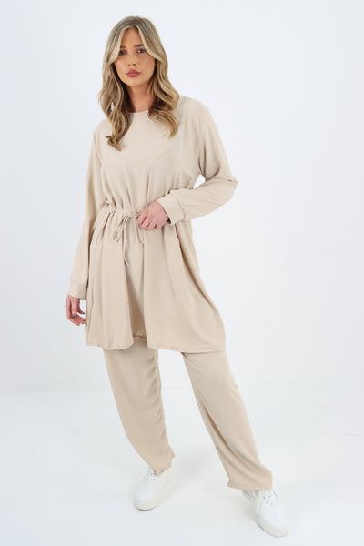 Italian Belted Long Tunic Top and Pants Set