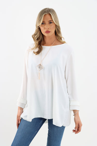 Italian Round Neck Frill Sleeve Nacklace Top