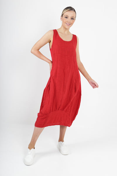 Italian Ribbed Sides Plain Linen Smart Dress