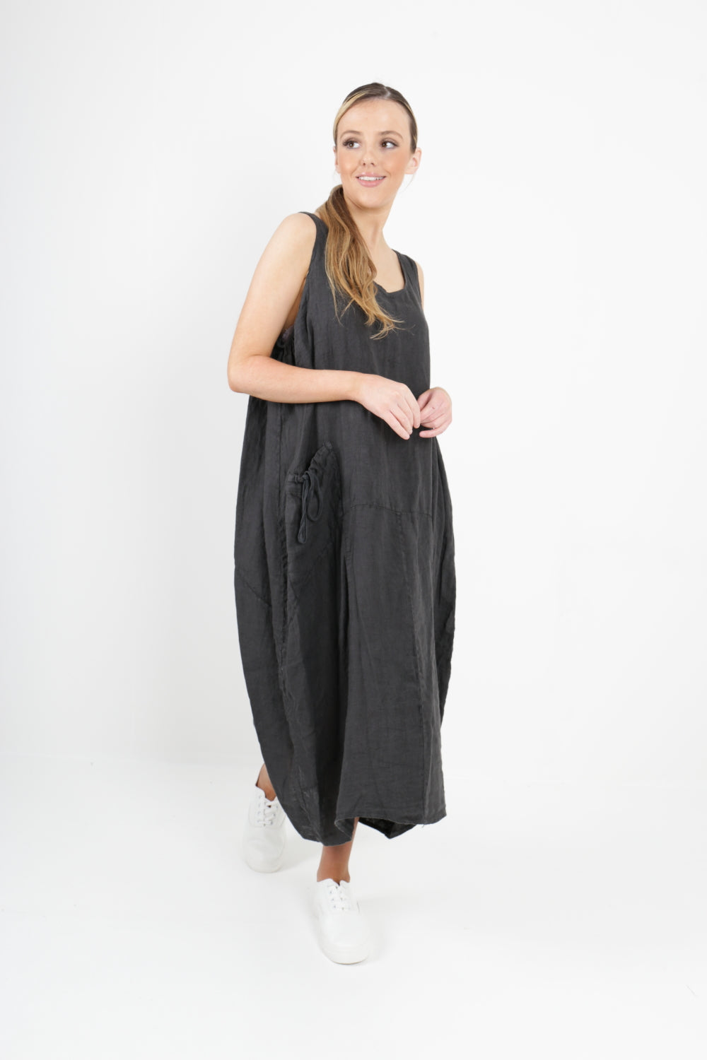 Italian Linen Sleeveless Pocket Vest Dress