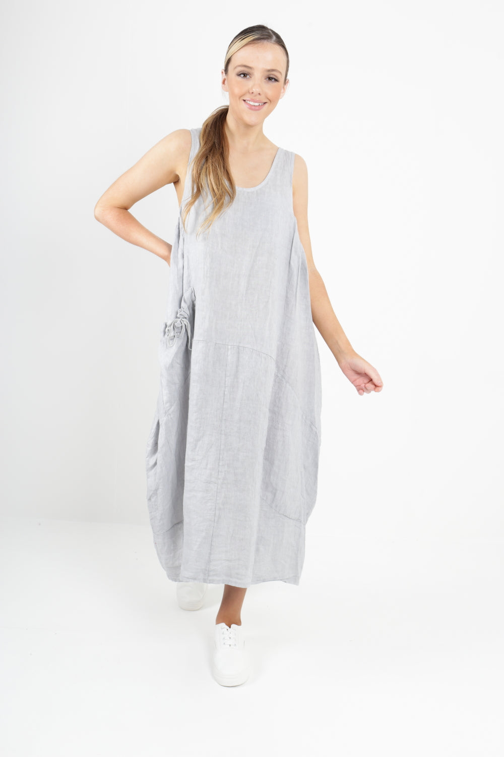 Italian Linen Sleeveless Pocket Vest Dress