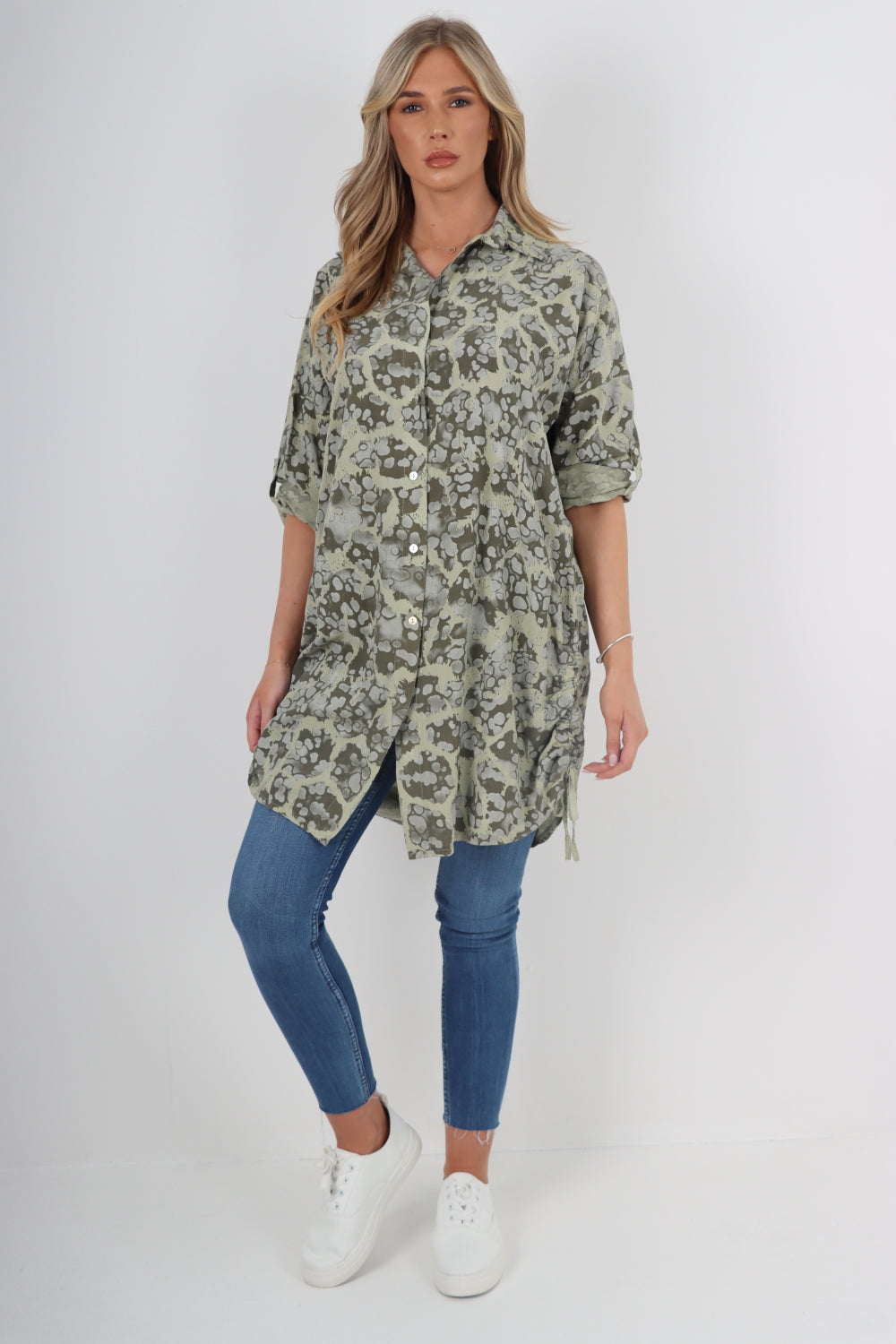 Italian Printed Side Ruched String Shirt