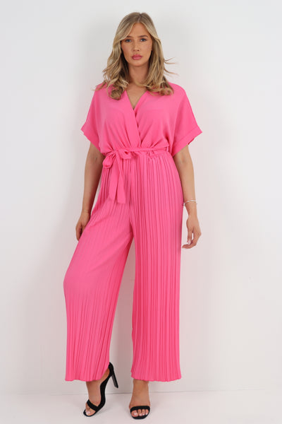 Italian Pleated Belted Wrap Jumpsuits