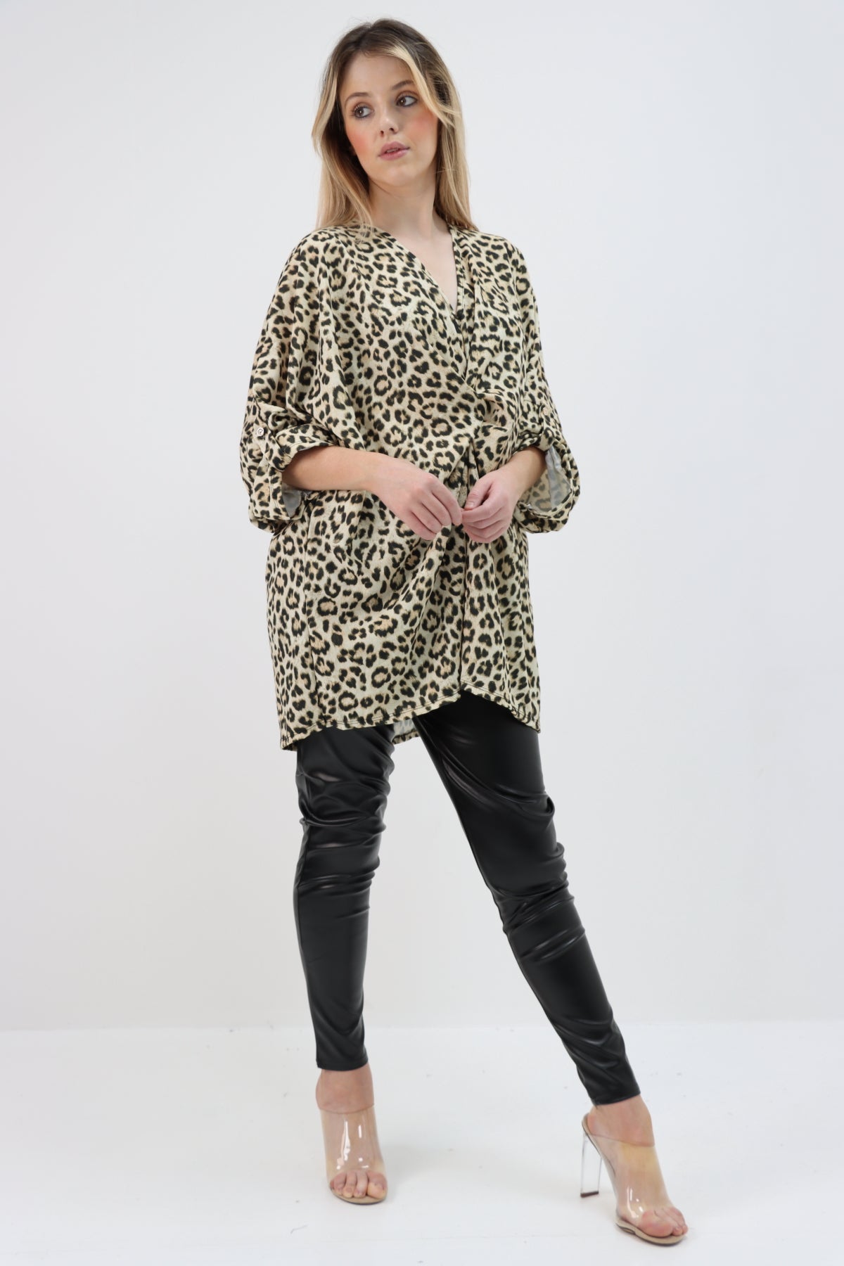 Italian Leopard Print Twisted Front Batwing Oversized Top