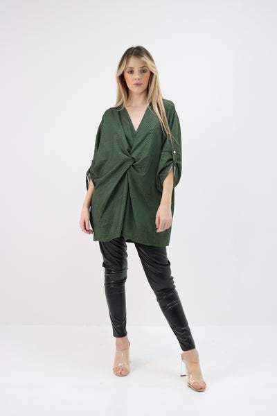 Italian Snake Print Twisted Front Batwing Oversized Top