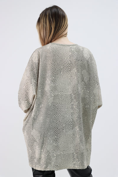 Italian Snake Print Twisted Front Batwing Oversized Top