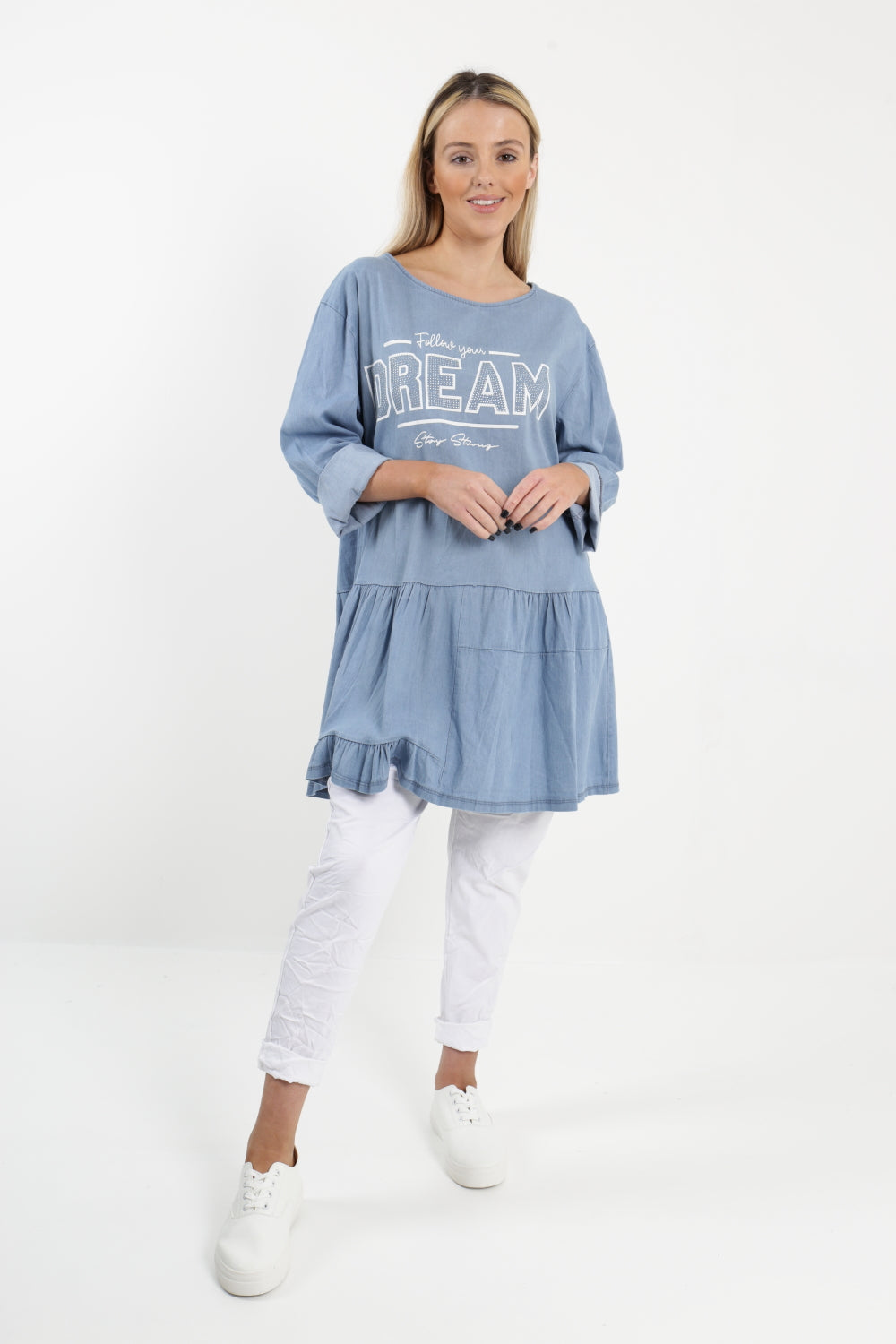 Made In Italy Denim Tiered Mini Smock Dress