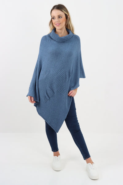 Italian Knitted Star Cowl Neck Lagenlook Poncho