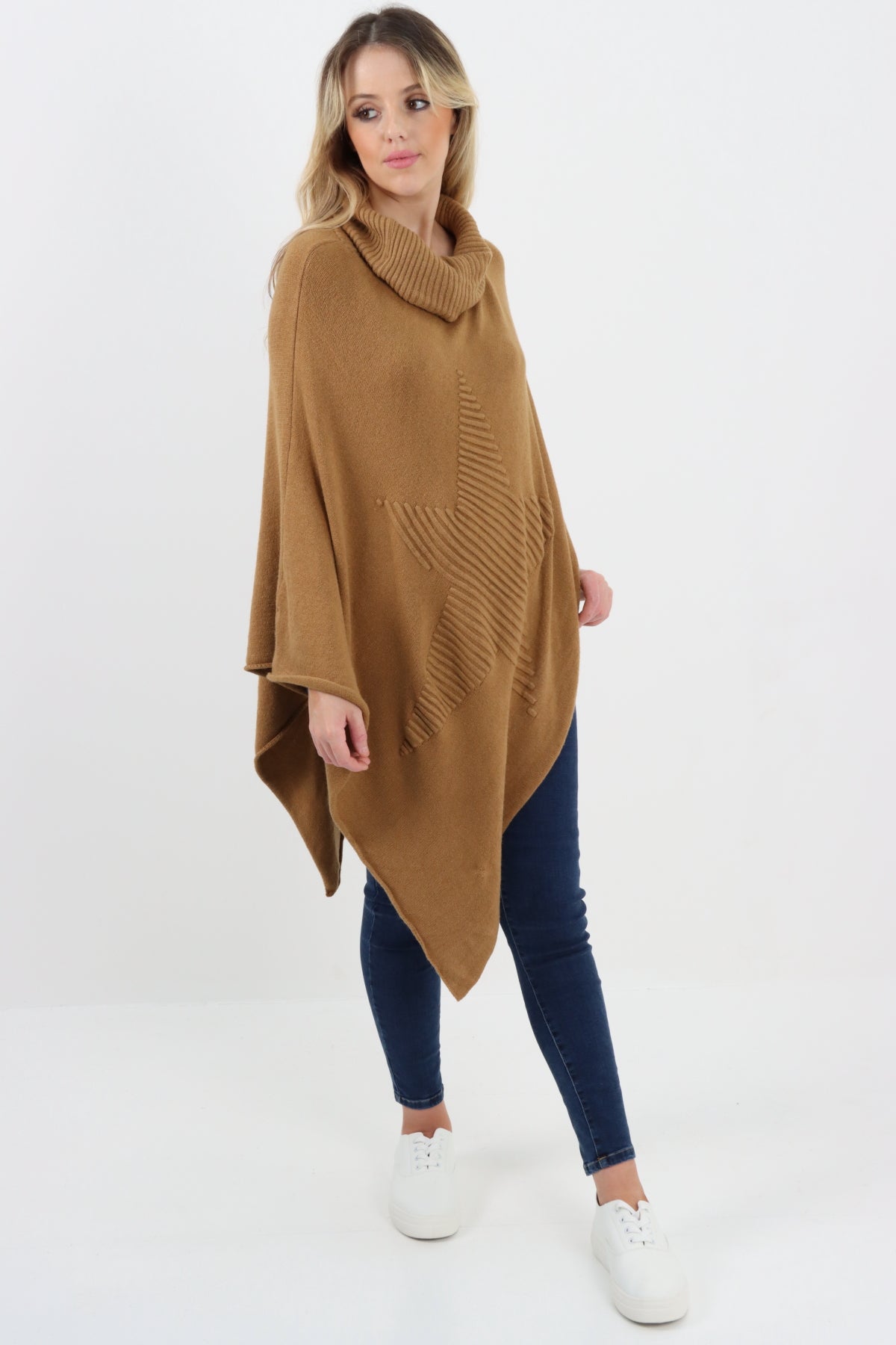 Italian Knitted Star Cowl Neck Lagenlook Poncho