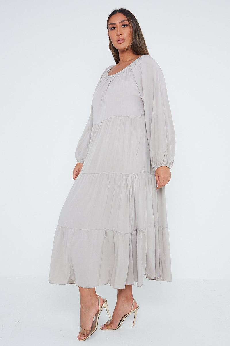 Italian Long Sleeve Tiered Midaxi Dress