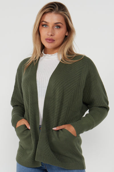 Ribbed Detail Hip Long Open Front Cardigan | Miss Bold
