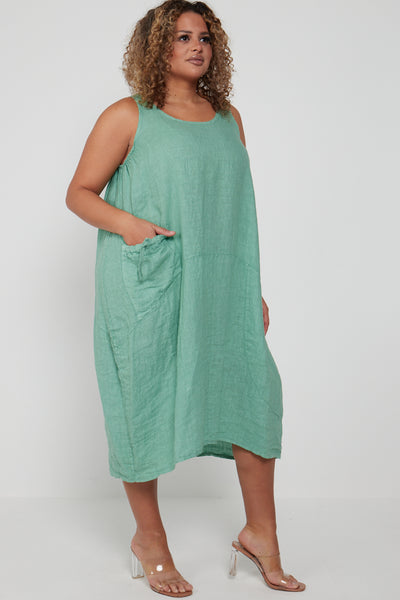 Italian Linen Sleeveless Pocket Vest Dress | Miss Bold