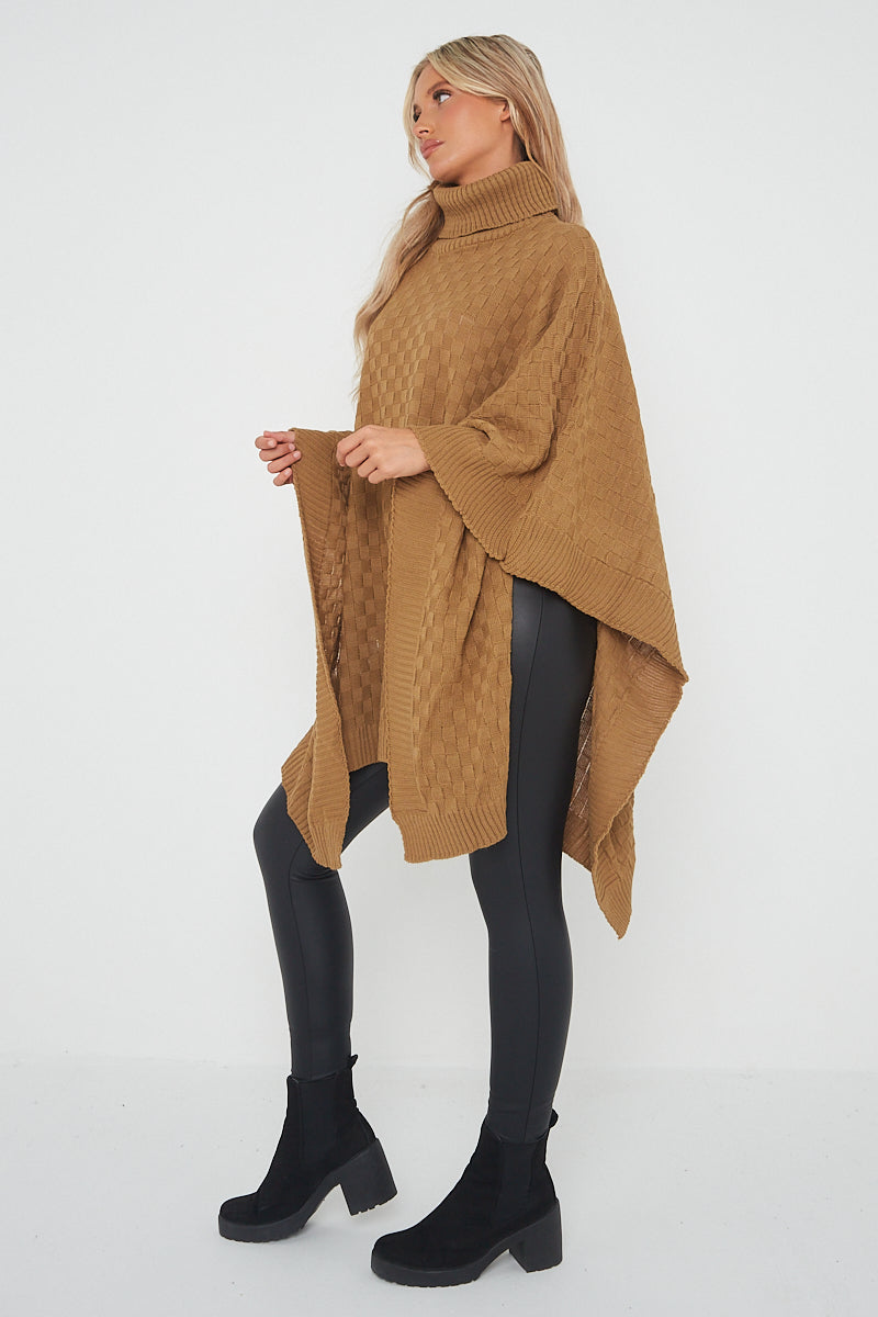 Oversized Knitted Cowl Neck Poncho