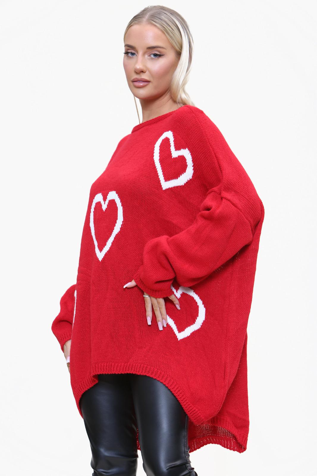 Italian Chunky Knit Heart Print Jumper Top