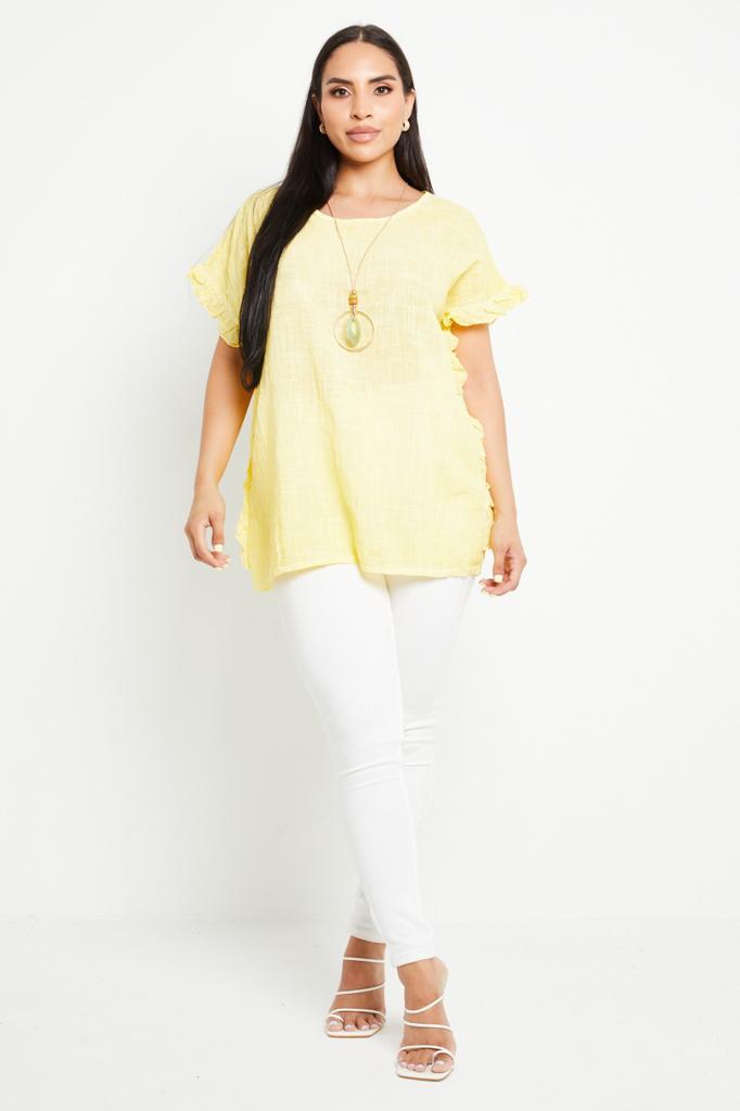 Made In Italy Cotton Frill Detail Top