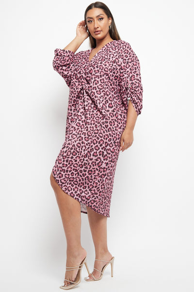 Italian Leopard Print Twisted Front Tunic Dress