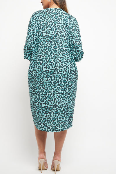 Italian Leopard Print Twisted Front Tunic Dress