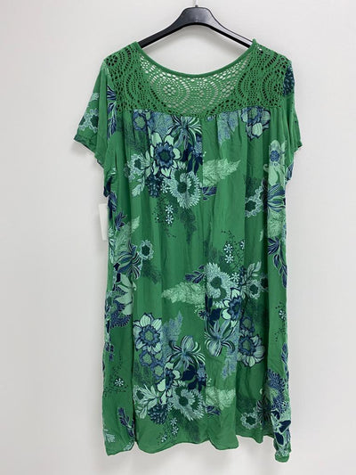 Italian Floral Print Crochet Shoulder Tunic Dress