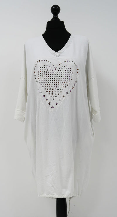 Italian Heart Print Cotton Midi Dress