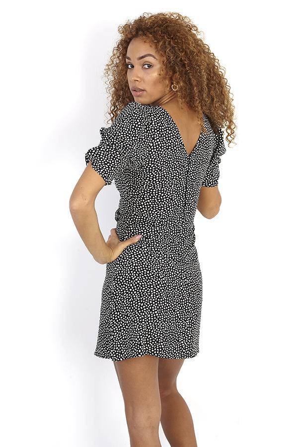 Monochrome Spot Print Puff Sleeve Mini Dress | Miss Bold