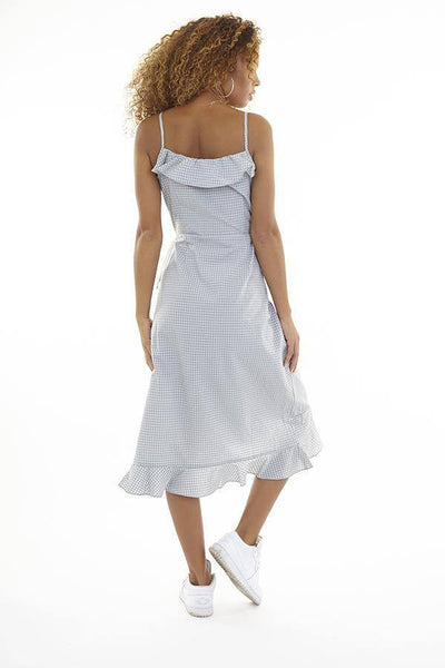 Strappy Check Midi Frill Vest Wrap Dress | Miss Bold