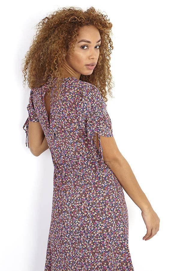 Multi Floral Printed Side Split Detail Midi Dress | Miss Bold
