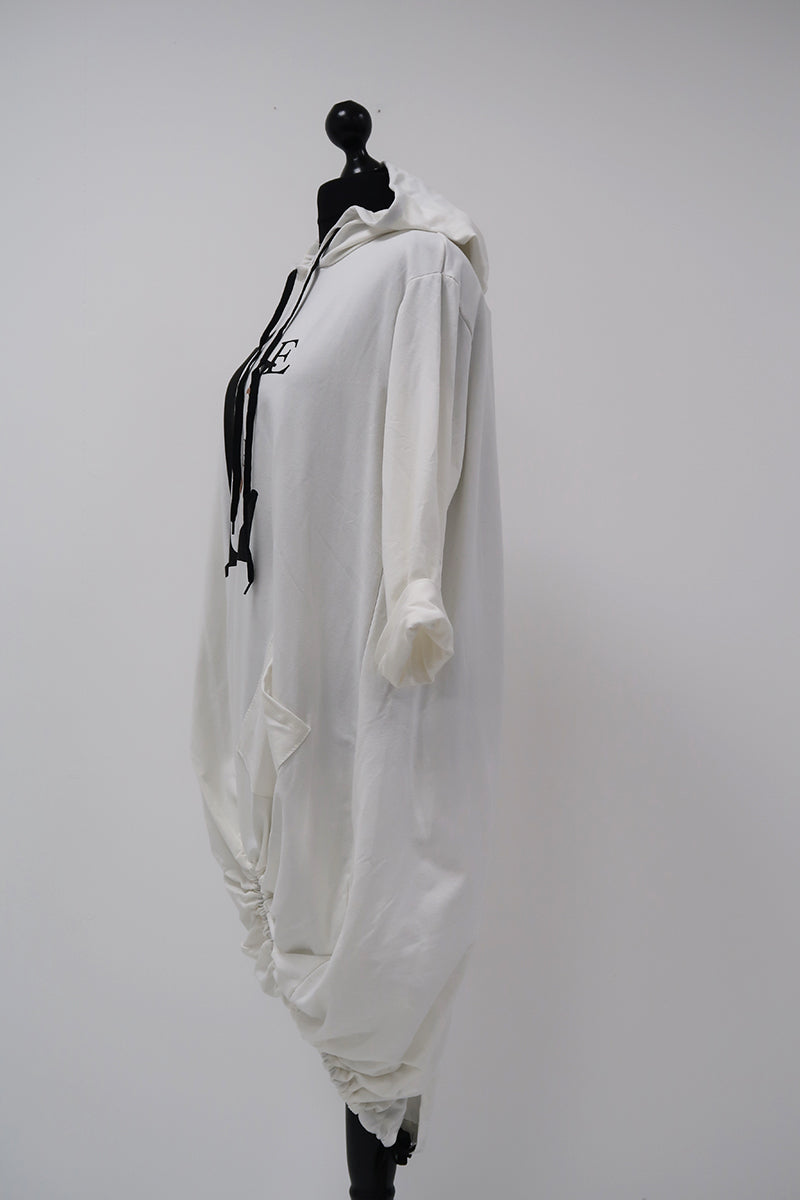 Italian Love Print Sequin Hooded Oversized Long Dress